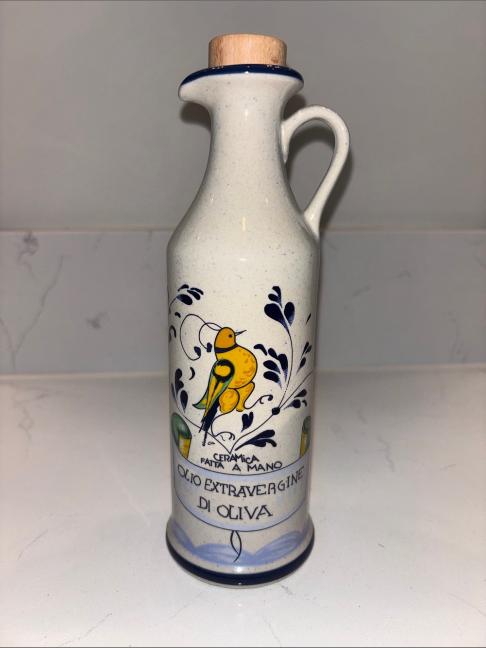 Ceramic Olive Oil Cruet with Yellow Bird Motif